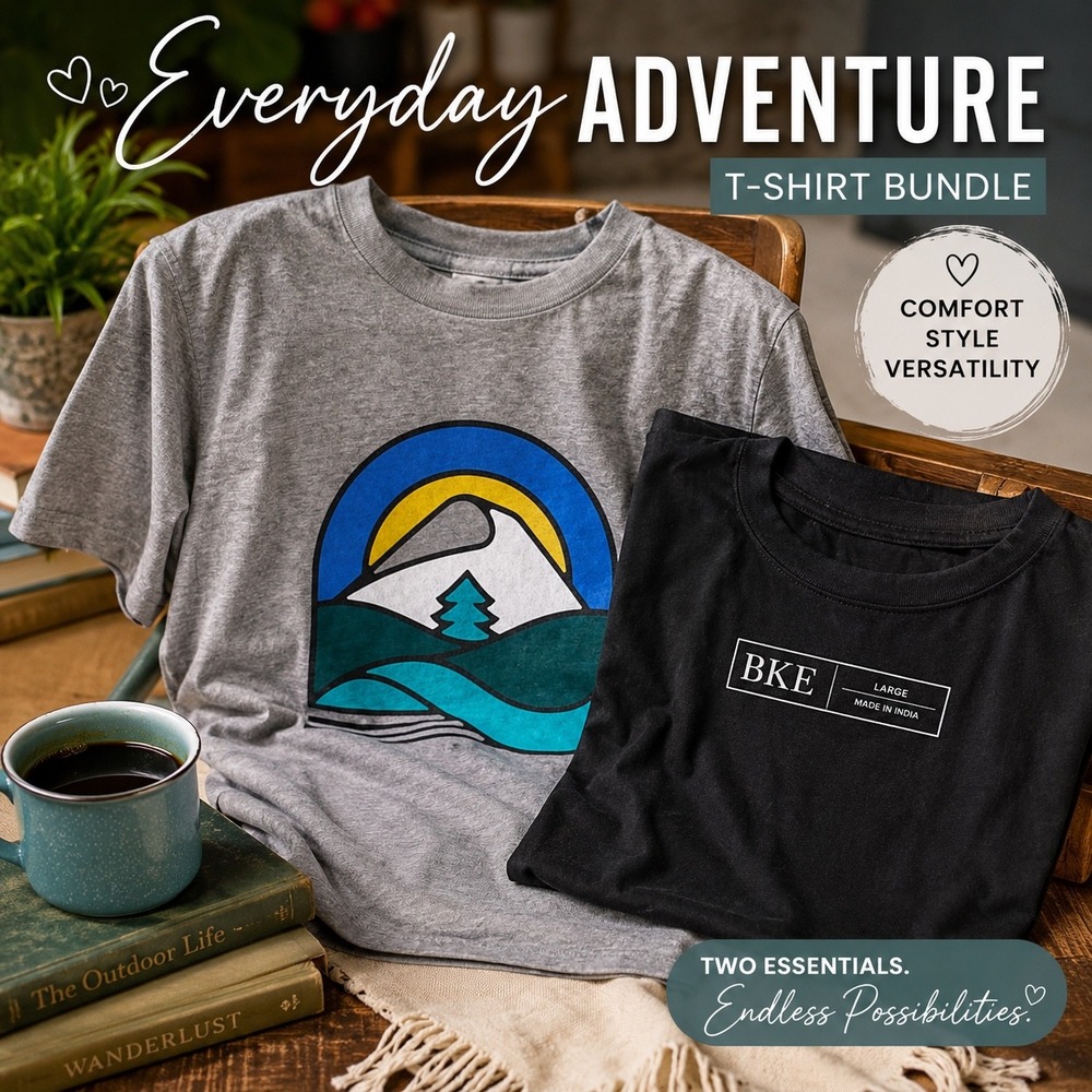 BKE+Wohven T-Shirt Bundle Graphic Mountain Tee Black Essential Large